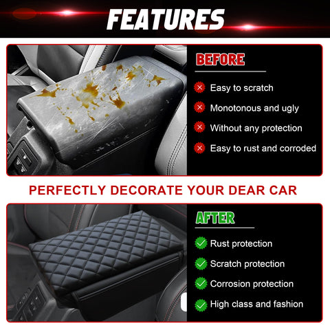 x xotic tech Center Console Cover Compatible with Ford Bronco Accessories 2021 2022 2023 2024 2025 2/4-door, Prevent Dog Scratches Leather Armrest Cover Pad Protector with Side Pockets Storage Bag Interior Accessories