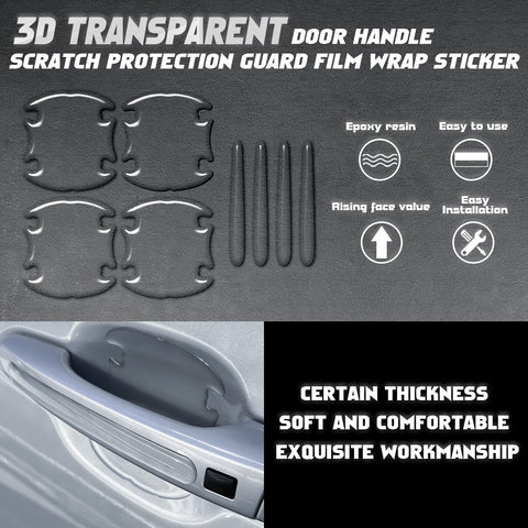 3D Blue Carbon Fiber Style Door Handle Guard Film Strip Stickers Decor Universal