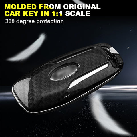 Xotic Tech Glossy Black Carbon Fiber Pattern ABS Key Fob Shell Cover w/Keychain, Compatible with Ford ,Lincoln Smart Keyless Entry Key