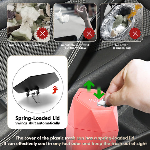 Leak-proof Car Trash Can w/Lid Pop up Waste Litter Storage Holder Bin Combo Kit