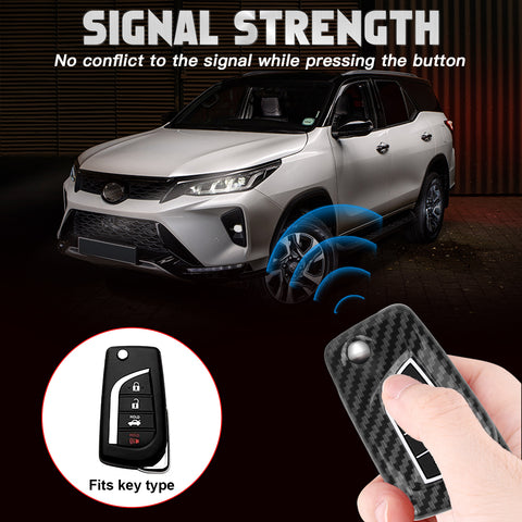 Carbon Fiber Remote Key Fob Shell Case Holder For Toyota RAV4 Corolla w/Keychain