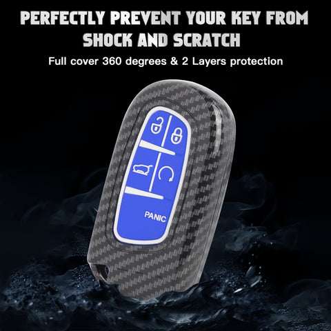 Glossy Carbon Fiber Style Remote Key Fob Shell+ Keychain For Jeep Grand Cherokee Compass