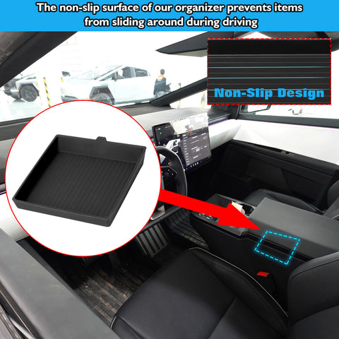 x xotic tech Center Console Organizer Tray Mat Compatible with Tesla Cybertruck 2024 2025, Silicone Armrest Lower Storage Pad Interior Accessories, Console Organizer Storage Tray