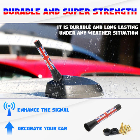 Set Union Jack Antenna w/Chrome Tire Valve Stem Caps Dust Cover For Mini Cooper