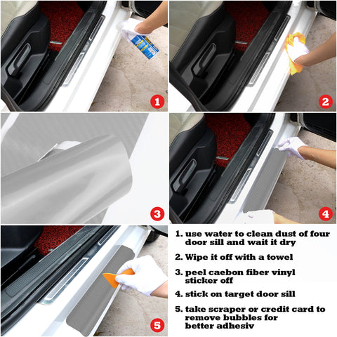 3D/4D Carbon Fiber Texture Door Sill Vinly Scratch Protection Cover Sticker