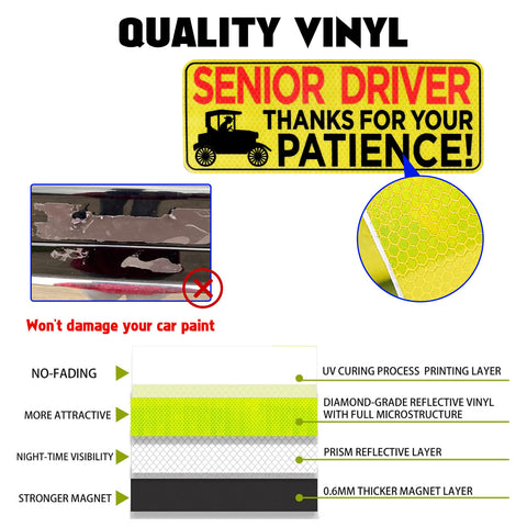 x xotic tech Elderly Driver Car Magnet Reflective Senior Driver Magnet Signs for Car Old People Gag Gifts Yellow Sign Magnetic Bumper Sticker for Grandma Grandpa