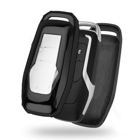 Black Soft TPU Key Fob Shell Skin Cover w/Keychain, Compatible with Ford Fusion