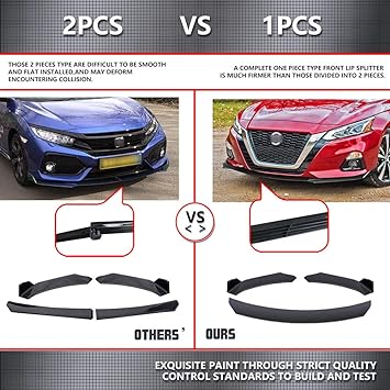 9Pcs Universal Fit Front Bumper Lip Chin Spoiler + Side Skirt Winglets Diffuser + Rear Bumper Canard Splitter Car Body Kits + Adjustable 8"-11" Support Rods