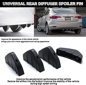 Universal Fit 6Pcs Rear Bumper Wing Lip Diffuser Splitter Shark Fins + Canard Valence Spoiler Deflector Body Kits