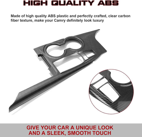 ABS Red / Blue / Carbon Fiber / Wood Center Console Cup Holder Panel Trim For Toyota Camry SE LE 2018-up