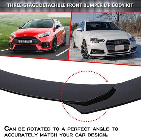 9Pcs Universal Fit Front Bumper Lip Chin Spoiler + Side Skirt Winglets Diffuser + Rear Bumper Canard Splitter Car Body Kits + Adjustable 8"-11" Support Rods