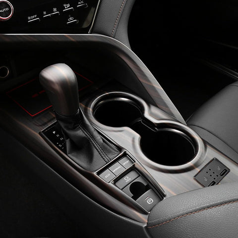 ABS Carbon Fiber / Red / Blue / Wood Gear Shift Frame Console Panel Trims Cover Cup Holder Decor Decal for Toyota Camry 2018-2024