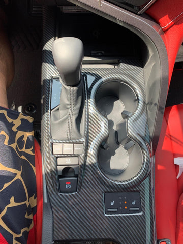 ABS Carbon Fiber / Red / Blue / Wood Gear Shift Frame Console Panel Trims Cover Cup Holder Decor Decal for Toyota Camry 2018-2024
