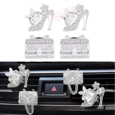 Crystal High Heel & Handbag Car Air Fresheners Diffuser Vent Clips Combo Kit