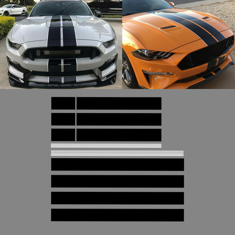 Xotic Tech Glossy Vinyl Racing Stripe Car Hood Graphics Decal Sticker for Hood Roof Rear Trunk Decoration Compatible with Ford Mustang 2015-up