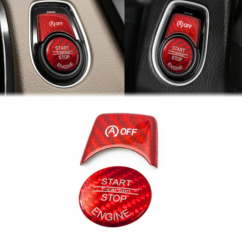 Red Carbon Fiber Start Stop Switch Button w/OFF Cover Trim For BMW F20 F22 F30