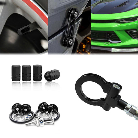 Set Tow Hook+Tire Valve Stem Caps+Release Fasteners Fit Chevrolet Camaro 2016-up