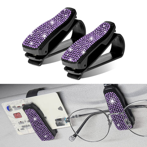 2PCS Universal Car Sun Visor Glasses Clip Rhinestone Sunglasses Cards Holder