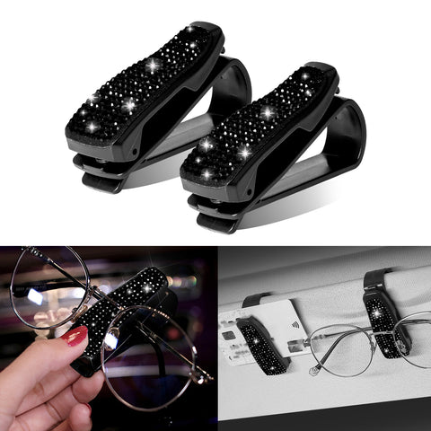 2PCS Universal Car Sun Visor Glasses Clip Rhinestone Sunglasses Cards Holder