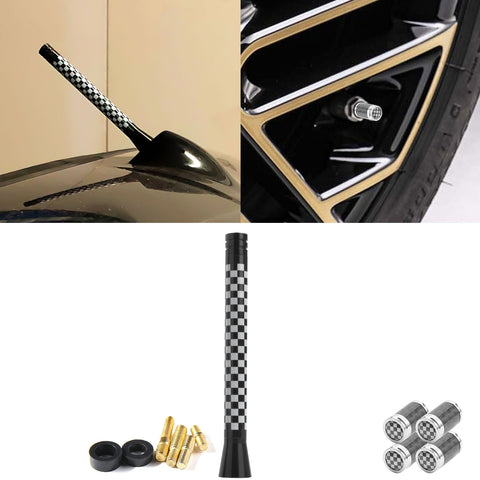 Set Union Jack Antenna w/Chrome Tire Valve Stem Caps Dust Cover For Mini Cooper