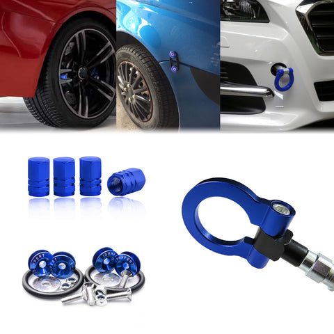 Blue Tow Hook+Tire Valve Stem+Quick Release Fasteners For Subaru Impreza 2017+