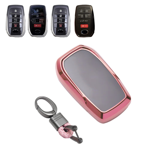 Soft TPU Key Fob Shell Full Cover Case w/Keychain, Compatible with Toyota Land Cruiser Sienna Venza Fortuner Rav4 Prime Smart Keyless Entry Key