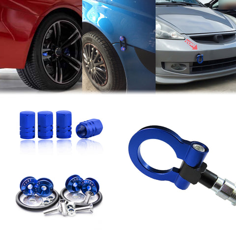 Set Tow Hook+Tire Valve Stem Caps+Release Fasteners For Honda Fit Jazz 2015-2018