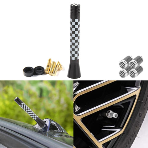 Set Union Jack Antenna w/Chrome Tire Valve Stem Caps Dust Cover For Mini Cooper