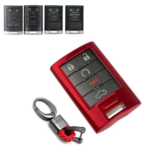 Xotic Tech Gloss ABS Key Fob Shell Cover w/Keychain, Compatible with Cadillac ATS CTS XTS DTS SRX Escalade Chevrolet C7 Corvette 4 5 6 Buttons Smart Keyless Entry Key OUC6000066 5923887 22756465