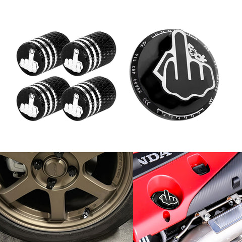Middle Finger Pattern Tire Valve Stem Caps + Fuel Oil Tank Cap For Honda Acura