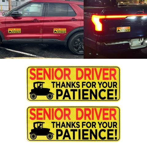 x xotic tech Elderly Driver Car Magnet Reflective Senior Driver Magnet Signs for Car Old People Gag Gifts Yellow Sign Magnetic Bumper Sticker for Grandma Grandpa