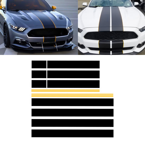Xotic Tech Glossy Vinyl Racing Stripe Car Hood Graphics Decal Sticker for Hood Roof Rear Trunk Decoration Compatible with Ford Mustang 2015-up