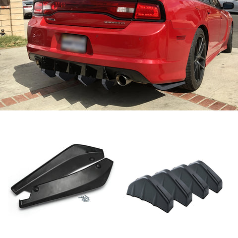 Universal Fit 6Pcs Rear Bumper Wing Lip Diffuser Splitter Shark Fins + Canard Valence Spoiler Deflector Body Kits
