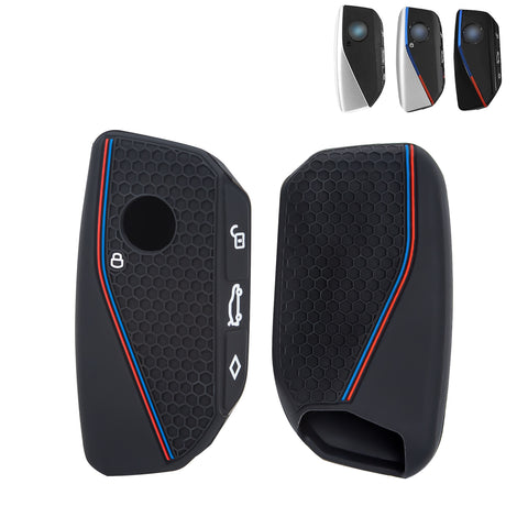 x xotic tech Soft Silicone Key Fob Cover Case Compatible with BMW X7 IX IX3 I5 M60 X1 X2 X3 X5 X6 XM I7 5 7 Series 740i 760i 2023 2024 2025 2026, Intelligent Car Side Button Smart Key Protector