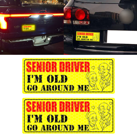 x xotic tech Elderly Driver Car Magnet Reflective Senior Driver Magnet Signs for Car Old People Gag Gifts Yellow Sign Magnetic Bumper Sticker for Grandma Grandpa