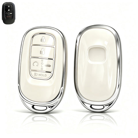 x xotic tech Key Fob Cover Compatible with Honda Accord Civic CR-V HR-V Pilot 2022-2027, Soft TPU Full Protective Smart Remote Keyless Case Accessories 5-Button (Silver Trim)
