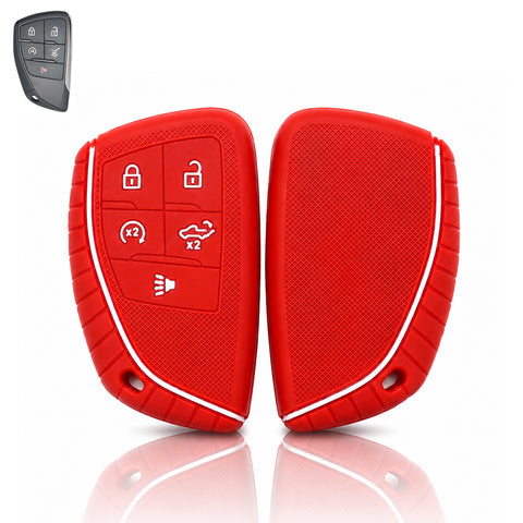 x xotic tech Silicone Smart Key Fob Cover Case Protector Gray w/Red Trim Fits Chevrolet Silverado 1500 2500HD 3500HD, Tahoe, Suburban & GMC Sierra, Yukon 5-Button Keyless Entry Remote Key Holder