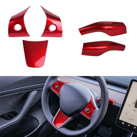 Carbon Fiber ABS Set Steering Paddle Shifter Trim Cover For Tesla Model 3 2017-2023 & Model Y 2020-up