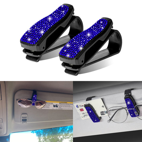 2PCS Universal Car Sun Visor Glasses Clip Rhinestone Sunglasses Cards Holder