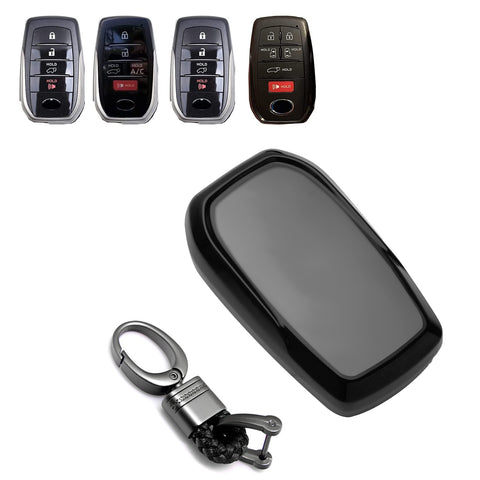 Soft TPU Key Fob Shell Full Cover Case w/Keychain, Compatible with Toyota Land Cruiser Sienna Venza Fortuner Rav4 Prime Smart Keyless Entry Key