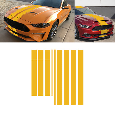Xotic Tech Glossy Vinyl Racing Stripe Car Hood Graphics Decal Sticker for Hood Roof Rear Trunk Decoration Compatible with Ford Mustang 2015-up