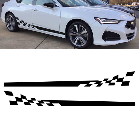 78" Reflective Car Door Body Side Door Vinyl Stripe Graphic Decal Sticker Colorful Checkered Racing Flag Style 2Pcs