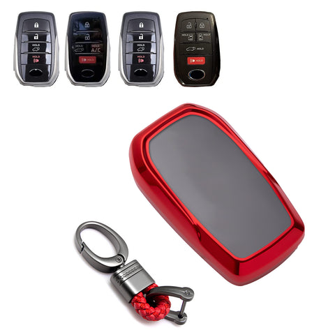Soft TPU Key Fob Shell Full Cover Case w/Keychain, Compatible with Toyota Land Cruiser Sienna Venza Fortuner Rav4 Prime Smart Keyless Entry Key