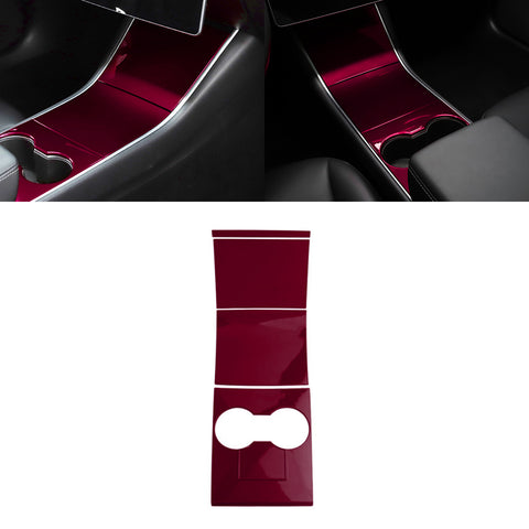 Carbon Fiber Pattern / Red ABS Chrome Plating / White ABS Chrome Plating Center Console Cup Holder Panel Trim for Tesla Model 3 2017-2020