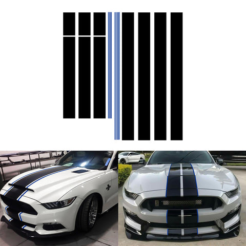 Xotic Tech Glossy Vinyl Racing Stripe Car Hood Graphics Decal Sticker for Hood Roof Rear Trunk Decoration Compatible with Ford Mustang 2015-up