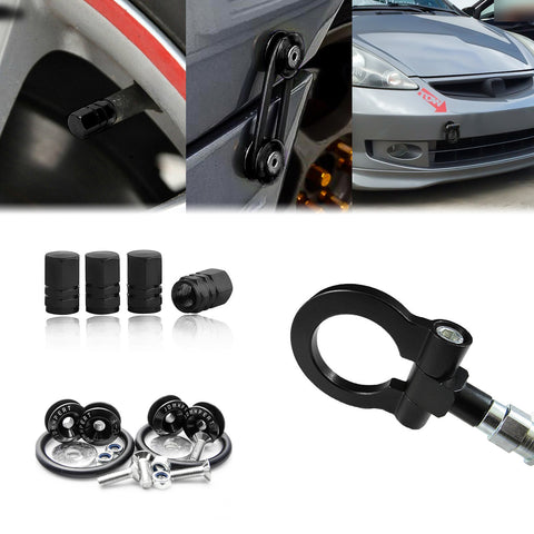 Set Tow Hook+Tire Valve Stem Caps+Release Fasteners For Honda Fit Jazz 2015-2018