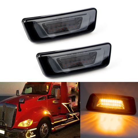 Clear Lens Chrome Amber LED Wheel Fender Side Marker Light Truck Signal Lamps For Kenworth T680 T700 T880 Peterbilt 567 Set-Back Axle models