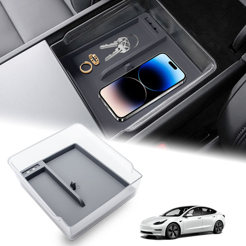 Gray Center Console Armrest Organizer Tray For Tesla New Model 3/Y 2025 2026