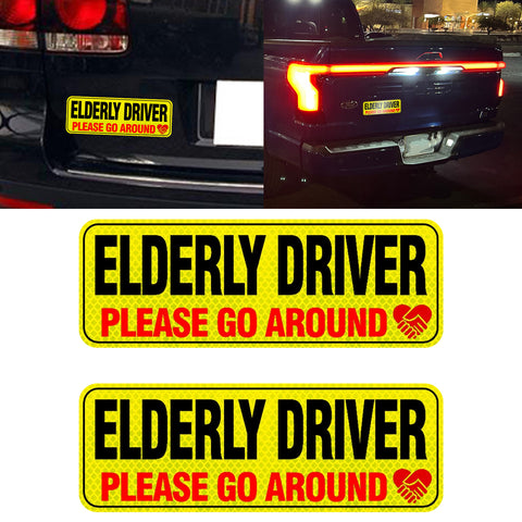 x xotic tech Elderly Driver Car Magnet Reflective Senior Driver Magnet Signs for Car Old People Gag Gifts Yellow Sign Magnetic Bumper Sticker for Grandma Grandpa