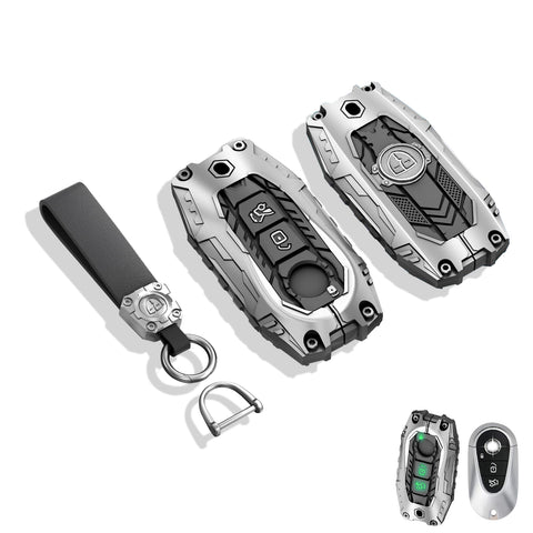 x xotic tech Mech Style Heavy Metal Key Fob Cover Compatible with Mercedes Benz C S E G Class GLC AMG EQS EQE SL S350 S400 S450 S500 C200 C260, Zinc Alloy Key Case Protector Shell Keychain